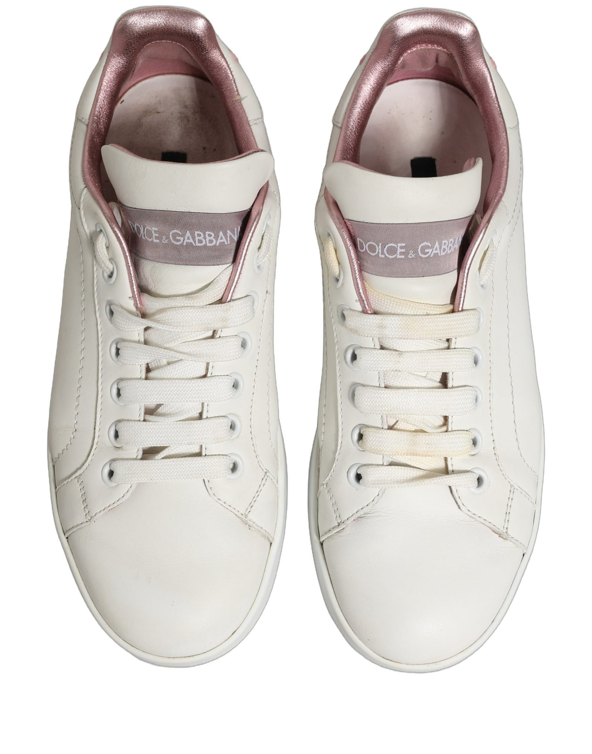 White Pink Leather Low Top Sneakers Shoes