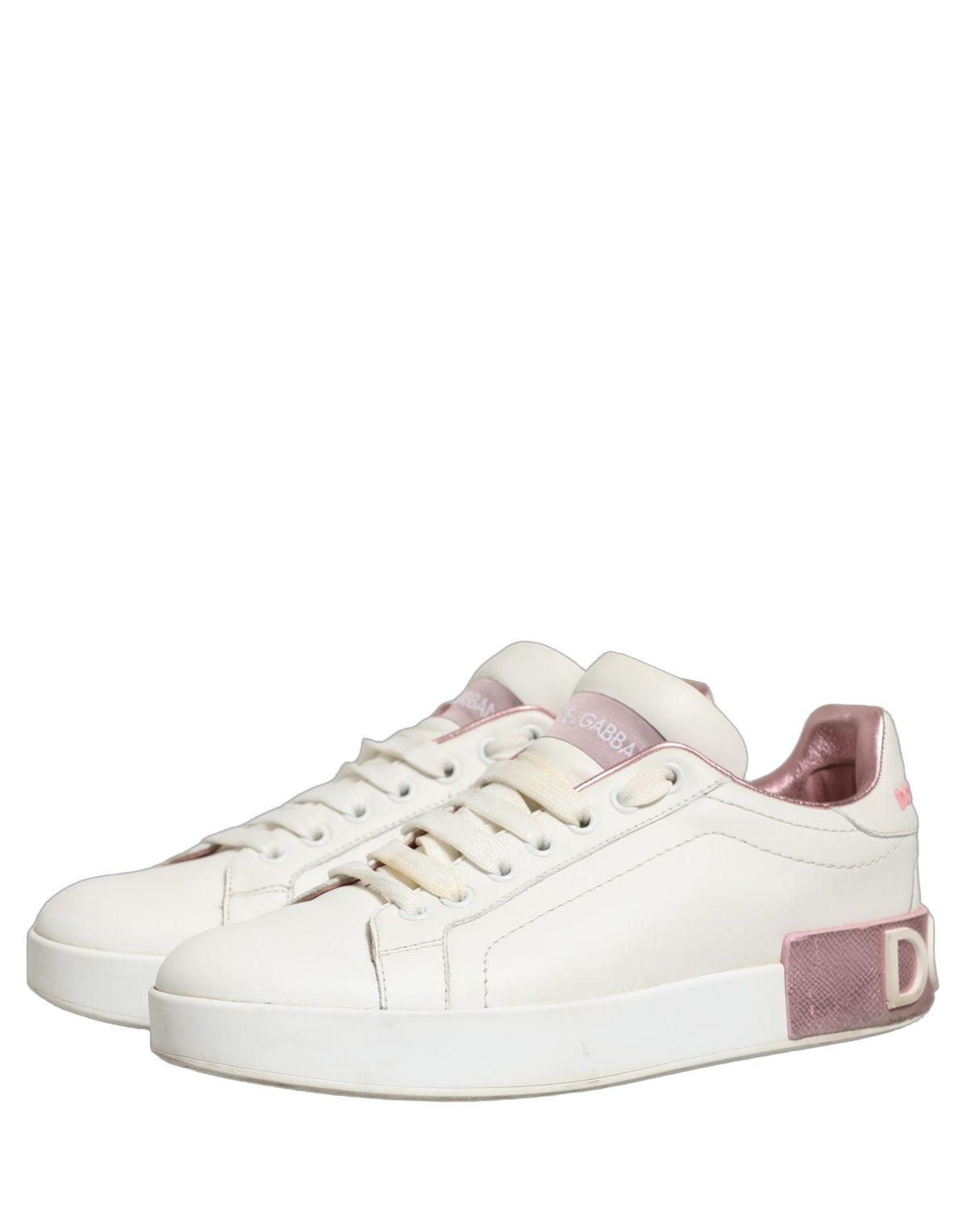White Pink Leather Low Top Sneakers Shoes