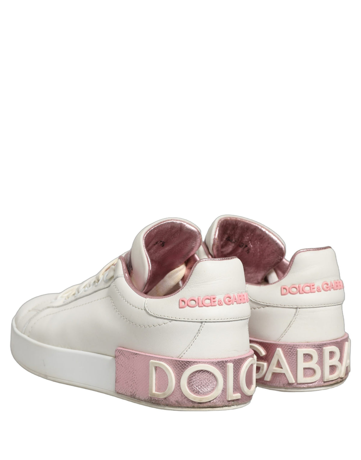 White Pink Leather Low Top Sneakers Shoes