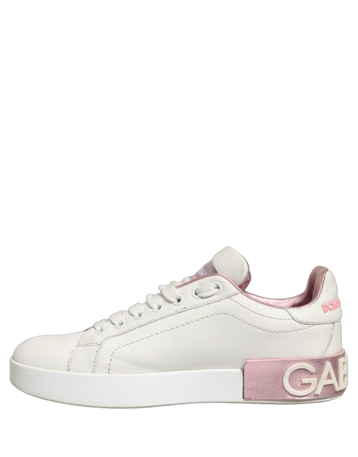 White Pink Leather Low Top Sneakers Shoes