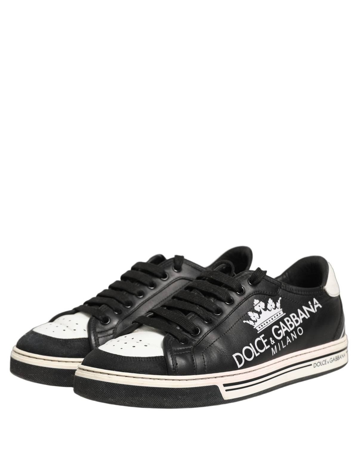 Black Leather Crown Milano Men Sneakers Shoes