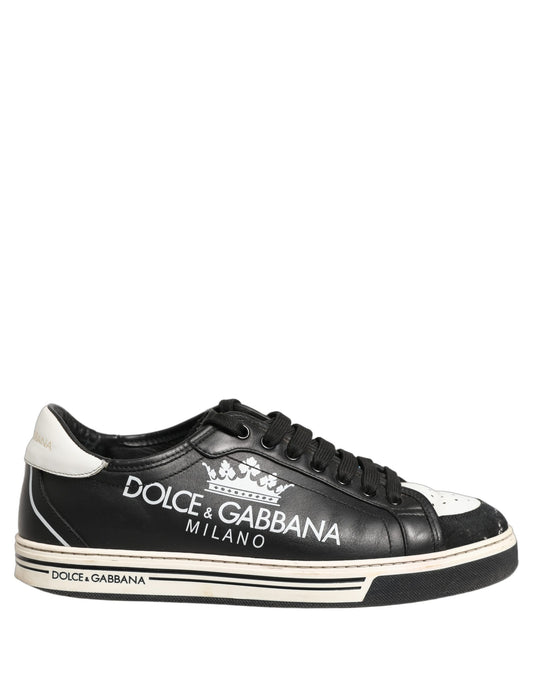 Black Leather Crown Milano Men Sneakers Shoes