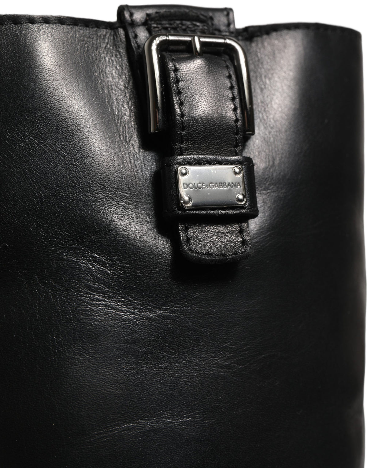 Black Leather Buckle Detail Mid Calf Boots Shoes