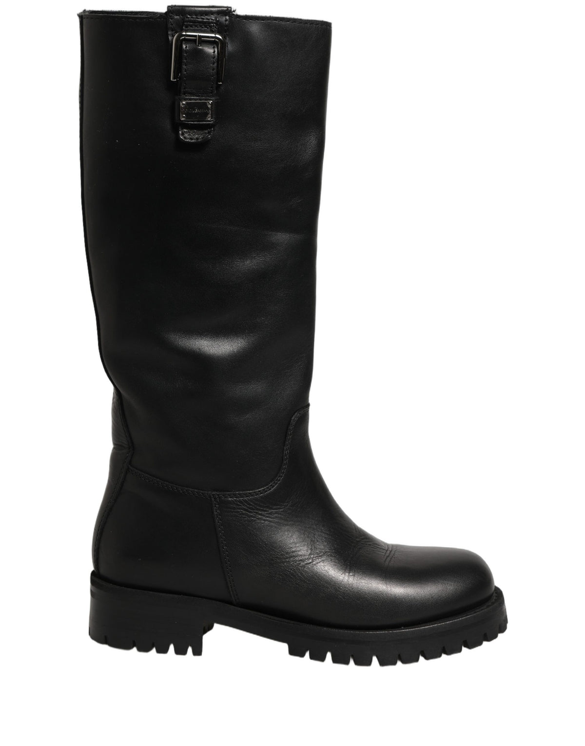 Black Leather Buckle Detail Mid Calf Boots Shoes