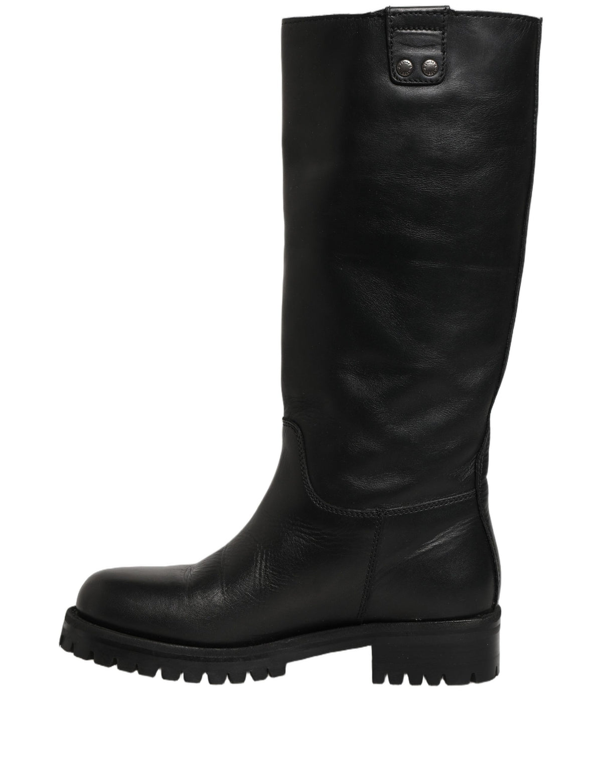 Black Leather Buckle Detail Mid Calf Boots Shoes