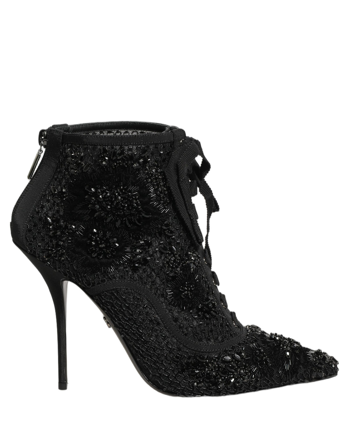 Black Embellished Mesh Ankle Boots Shoes