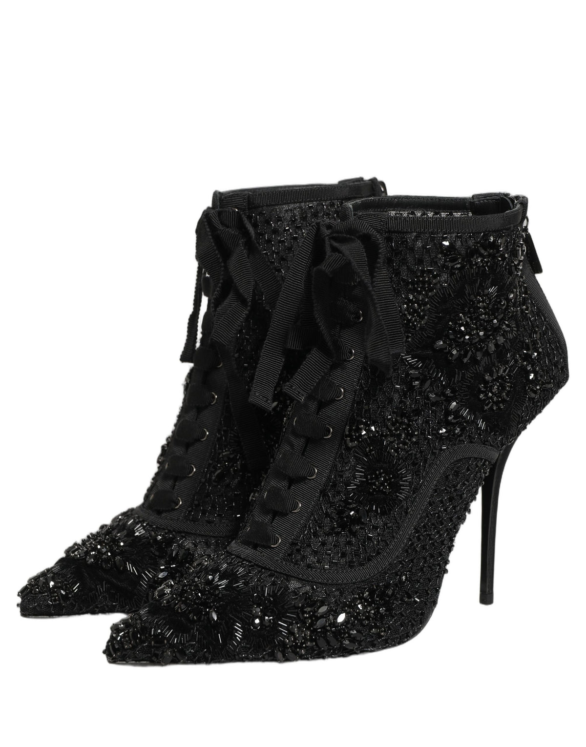 Black Embellished Mesh Ankle Boots Shoes