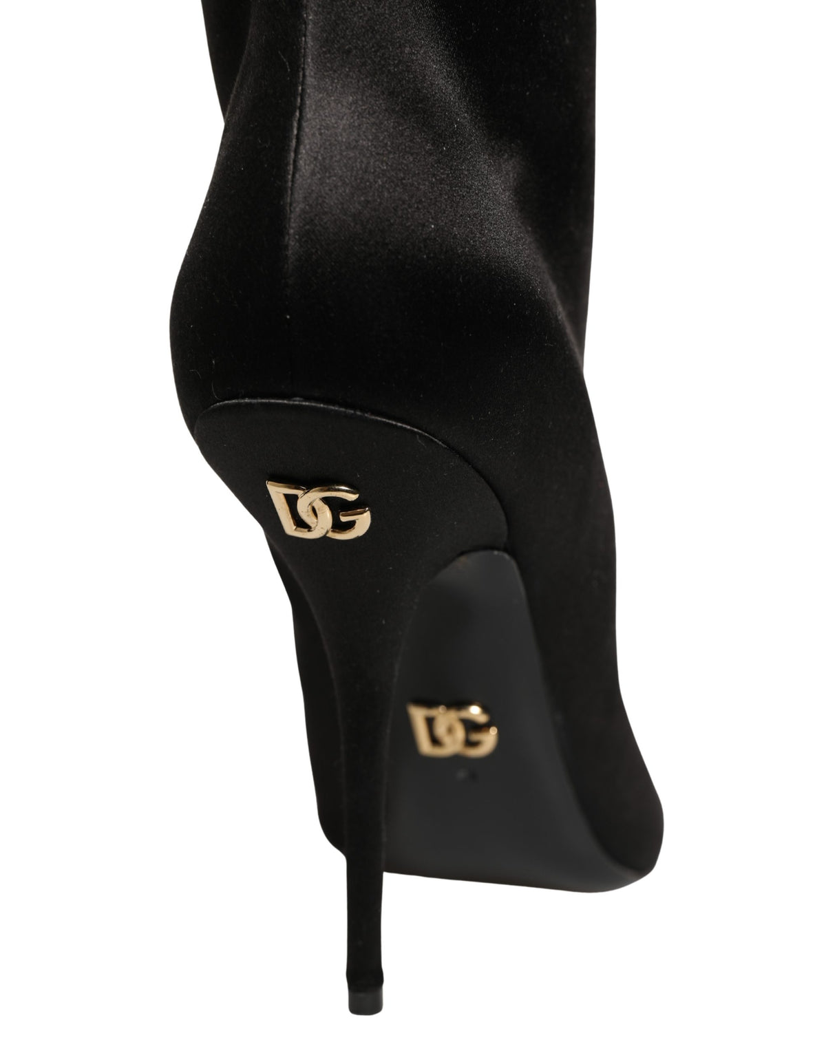 Black Satin Knee High Stiletto Boots Shoes