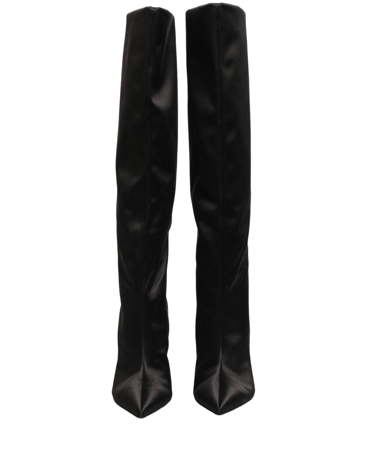 Black Satin Knee High Stiletto Boots Shoes