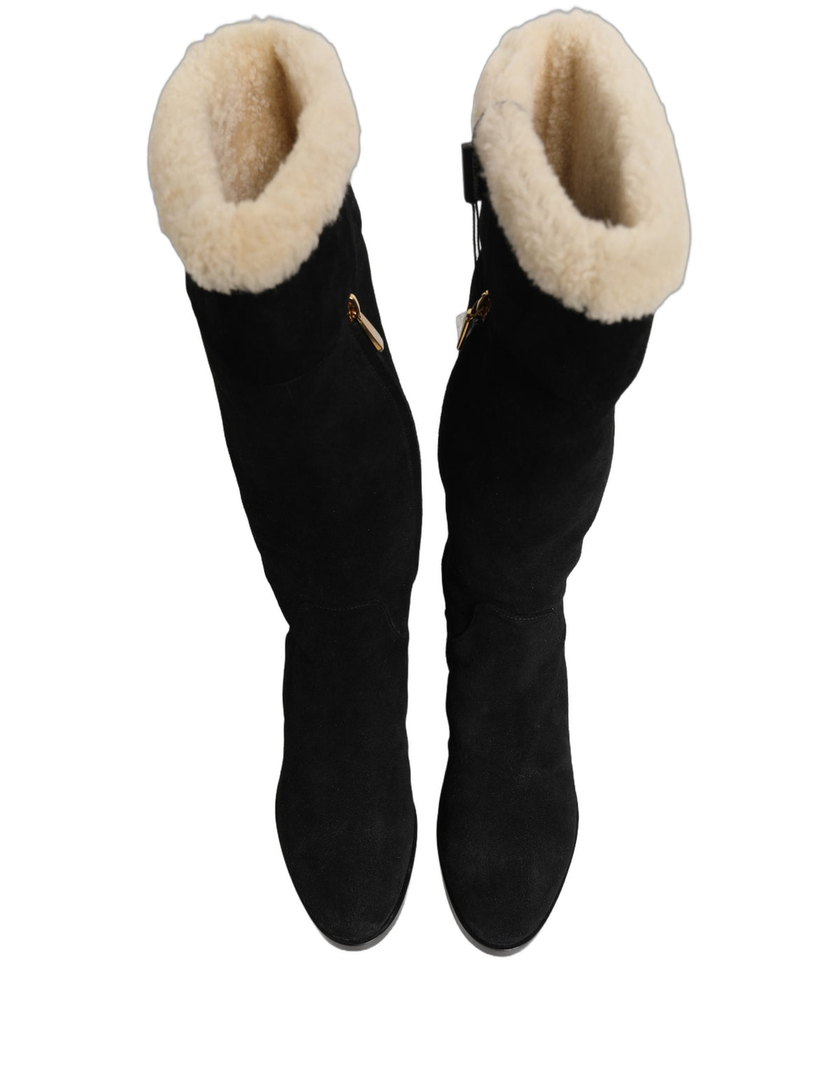 Suede Leather Knee High Boots Black