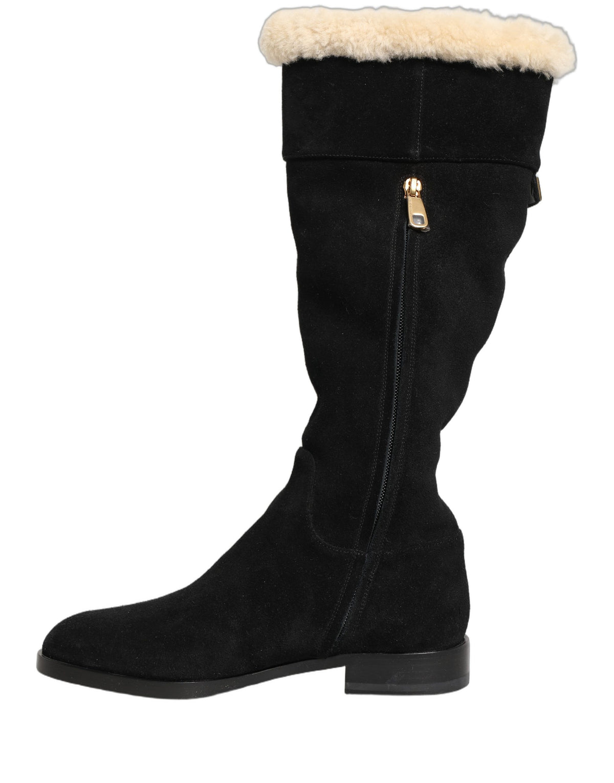 Suede Leather Knee High Boots Black