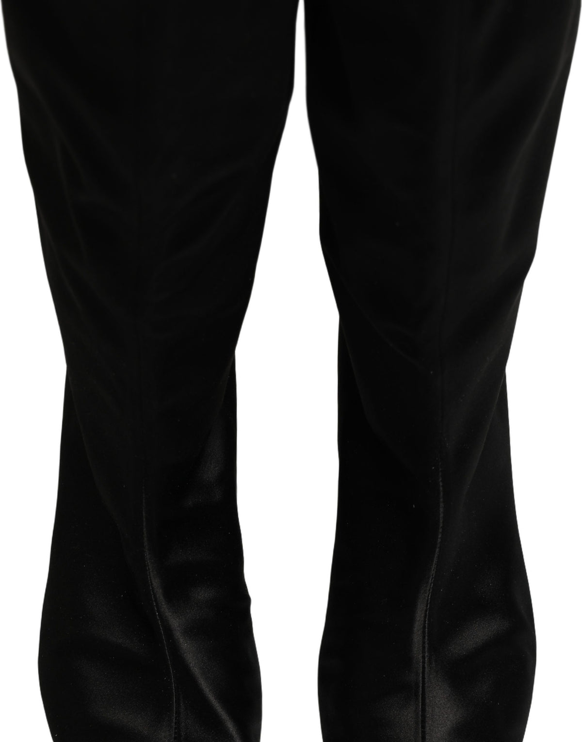 Black Satin Knee High Kitten Boots Shoes