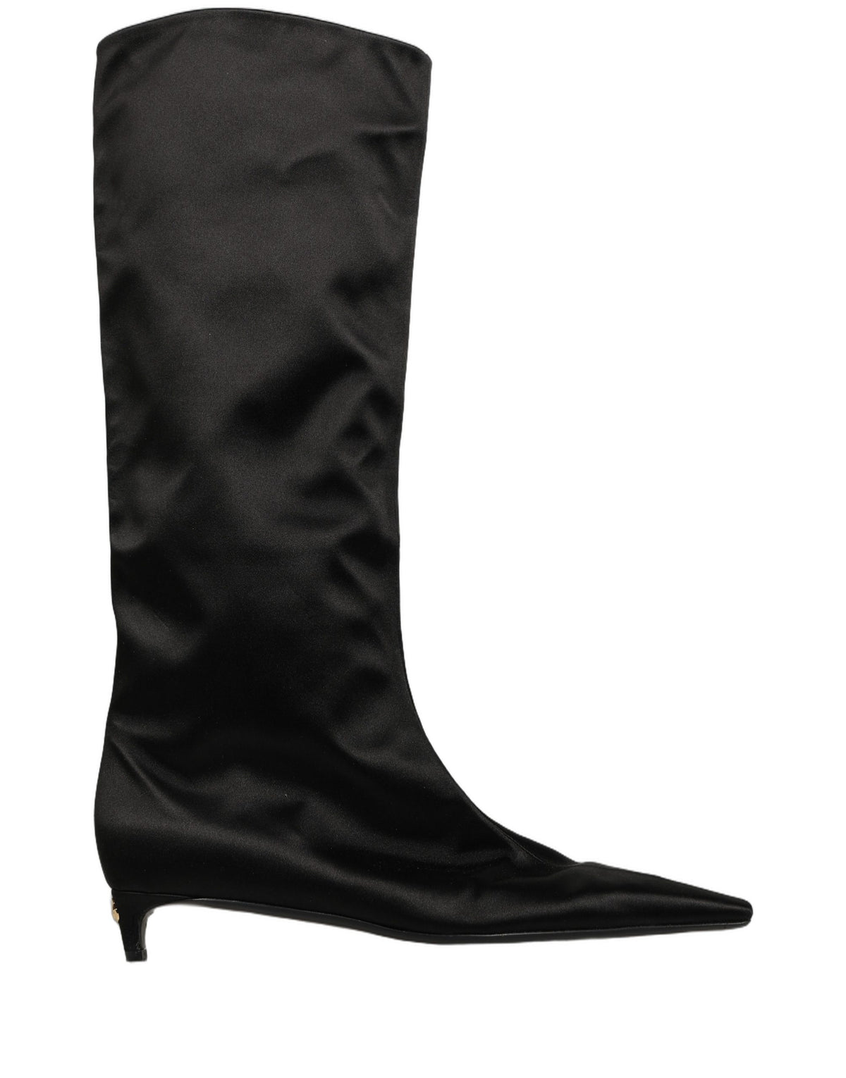 Black Satin Knee High Kitten Boots Shoes