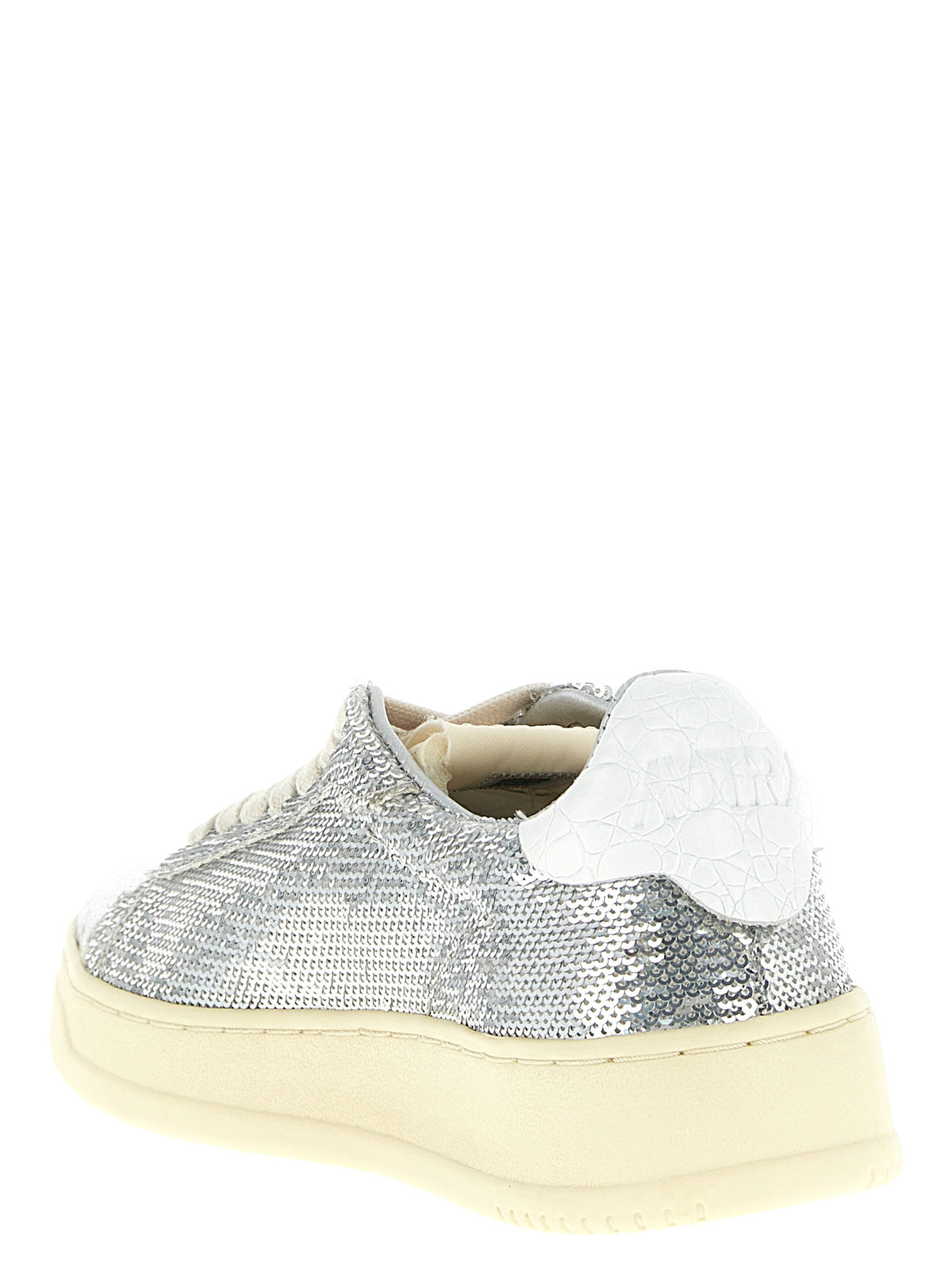 Silver Polyester Low Top Sneakers