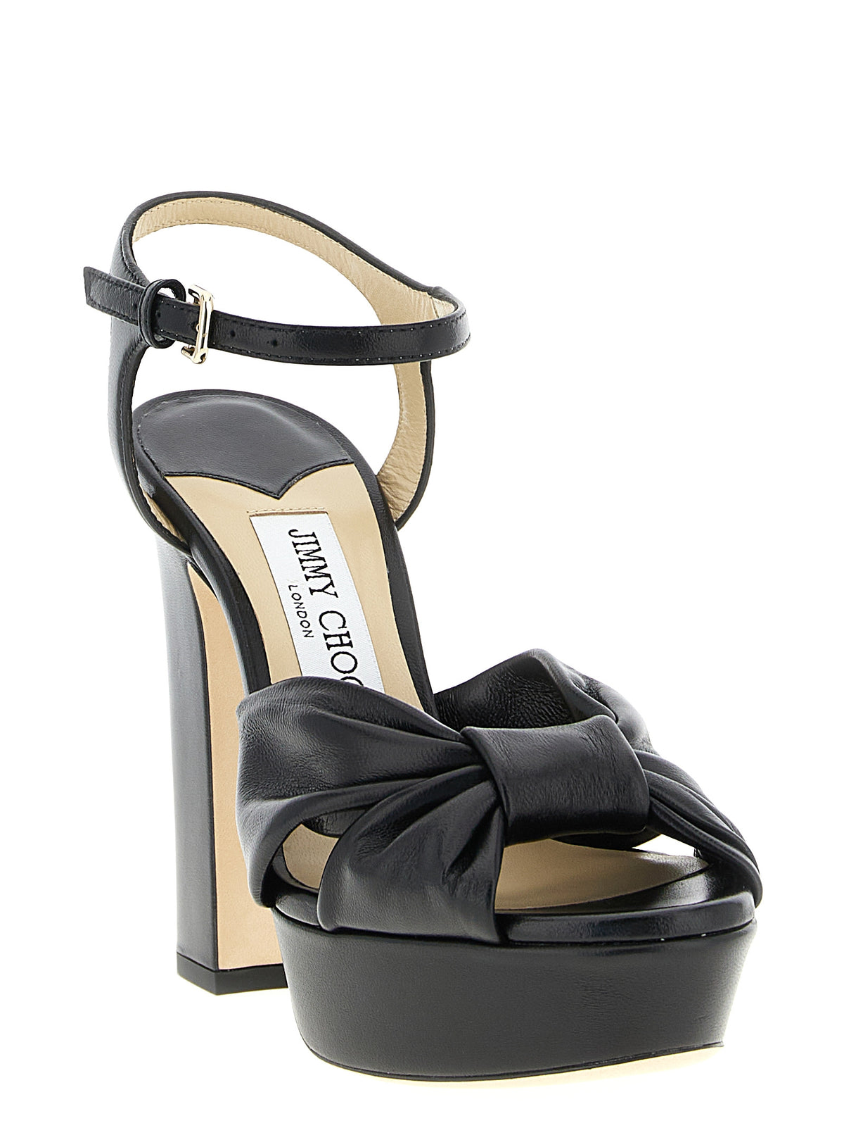 Black Leather Stiletto Heel Sandals