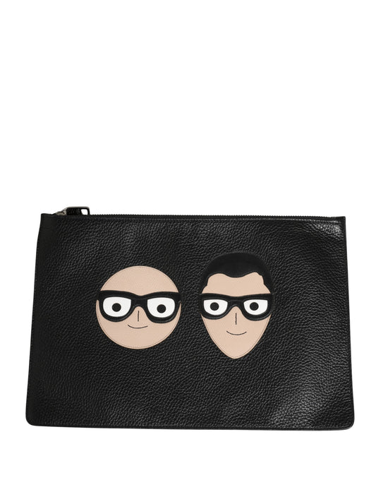 Black #DGFamily Embellished Leather Clutch Borse Bag