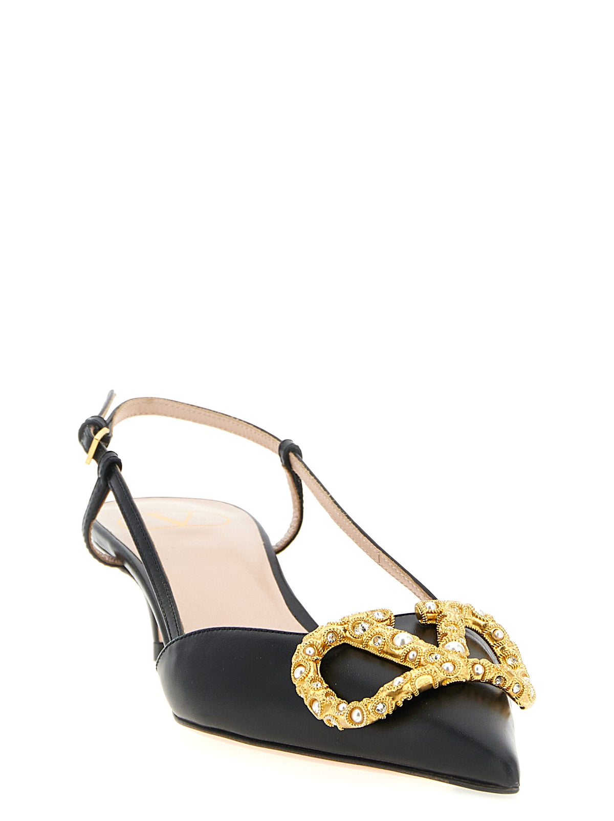 Black Calfskin Mid Heel Pumps