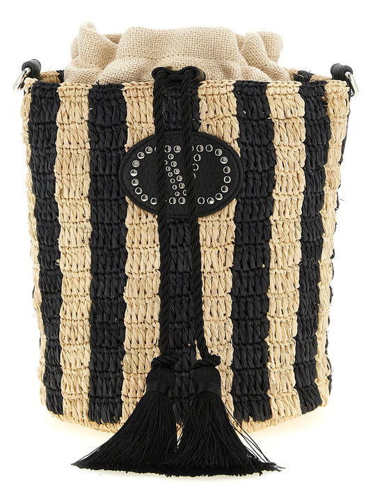 Black Straw Shoulder Bag
