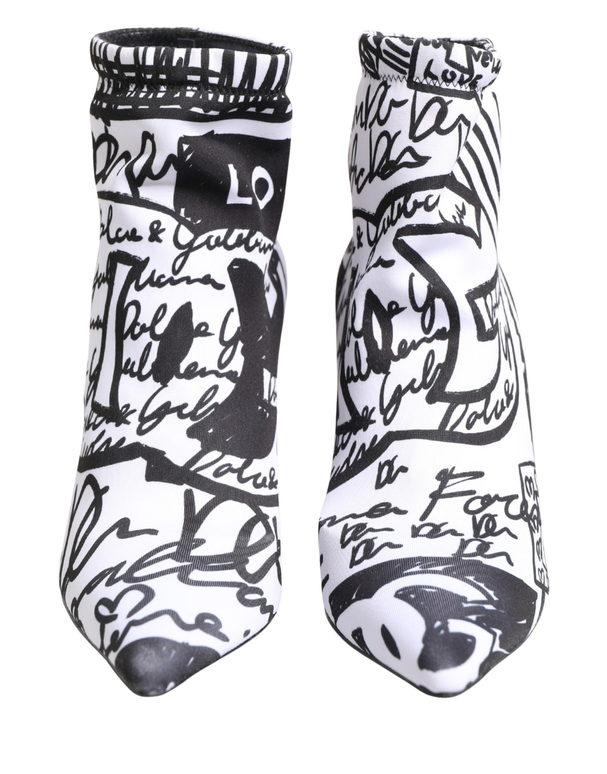 White Graffiti Stretch Ankle Boots Shoes