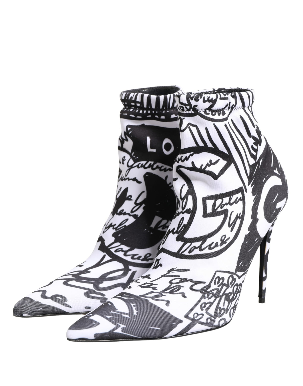 White Graffiti Stretch Ankle Boots Shoes