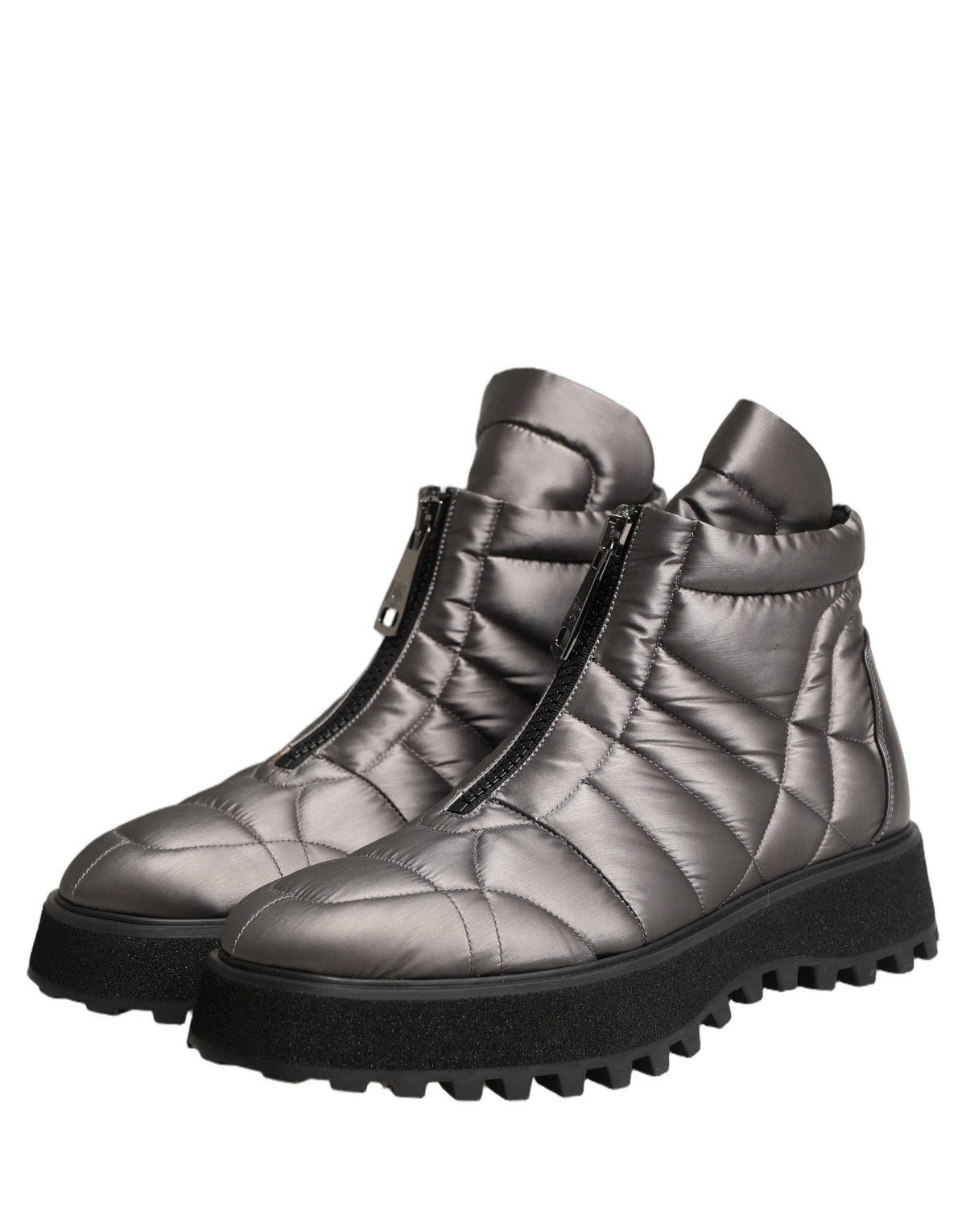 Silver Leather Quilted Men Ankle Boots Shoes