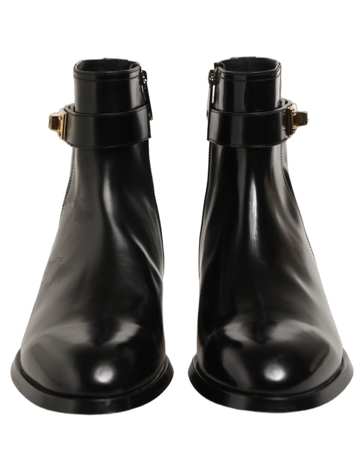 Black Leather Buckle Mid Calf Boots Shoes