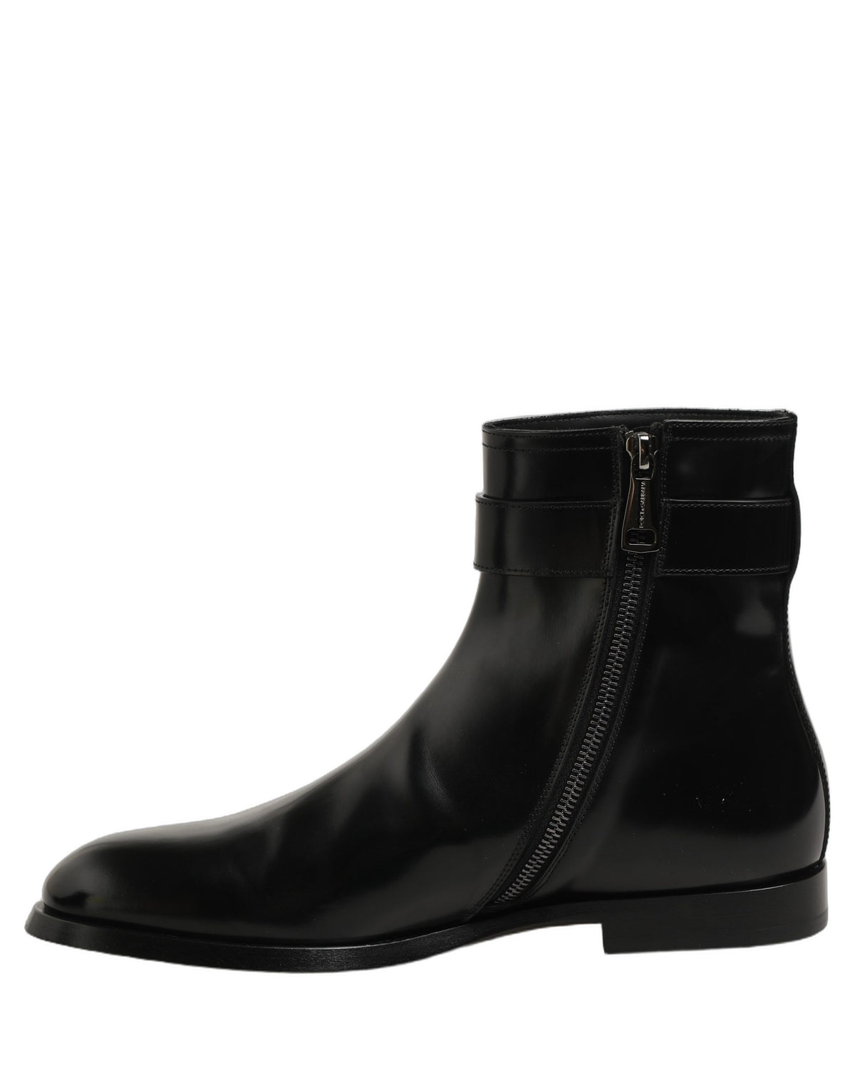 Black Leather Buckle Mid Calf Boots Men Shoes
