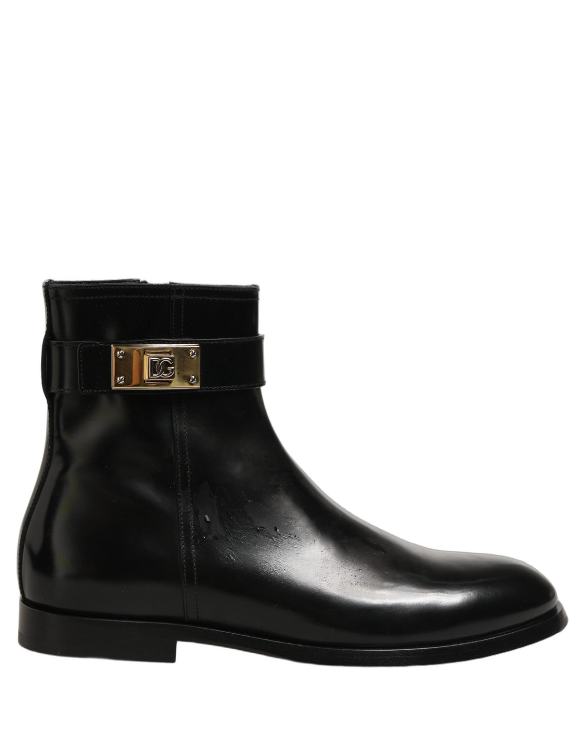 Black Leather Buckle Mid Calf Boots Men Shoes