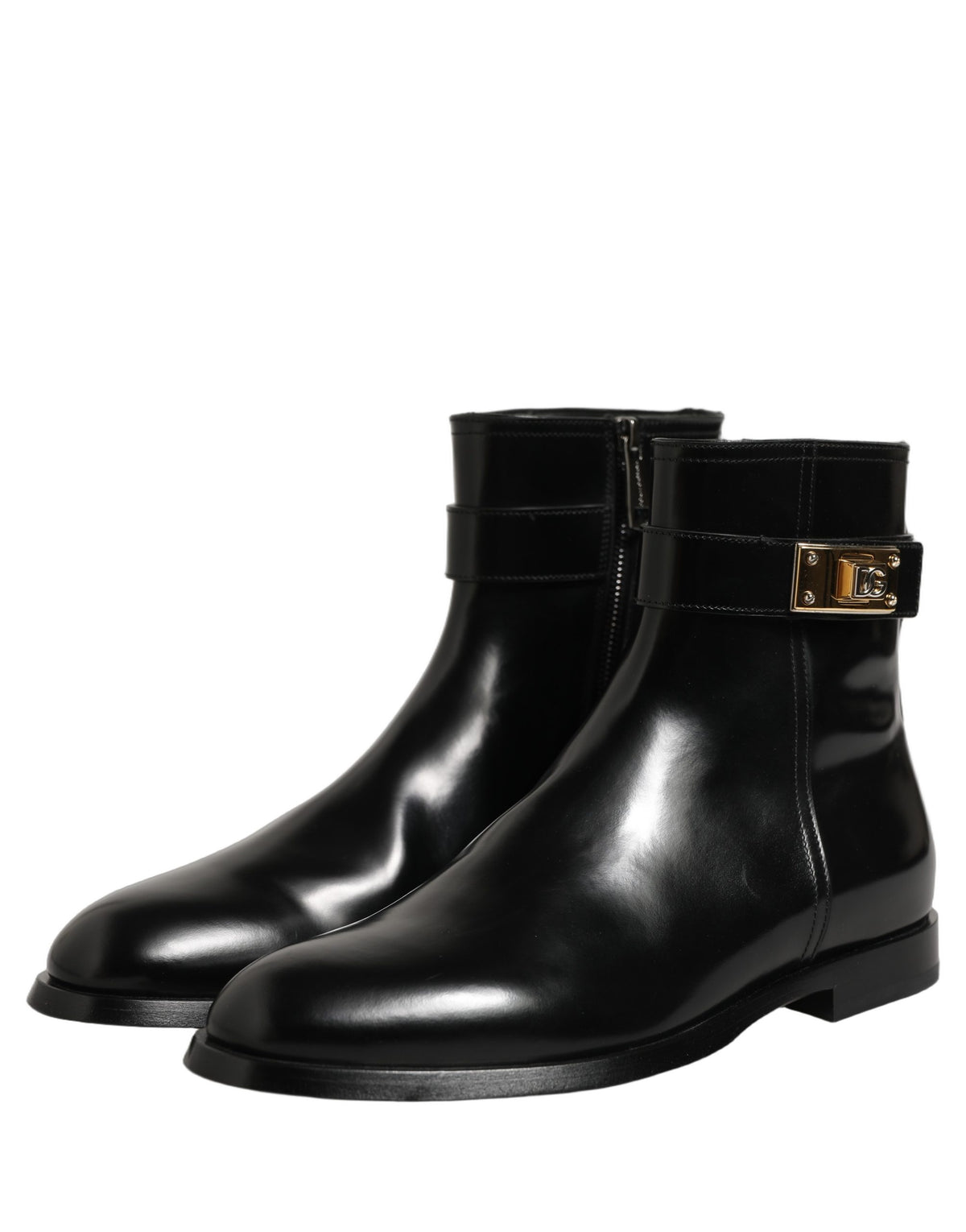 Black Leather Buckle Mid Calf Boots Shoes