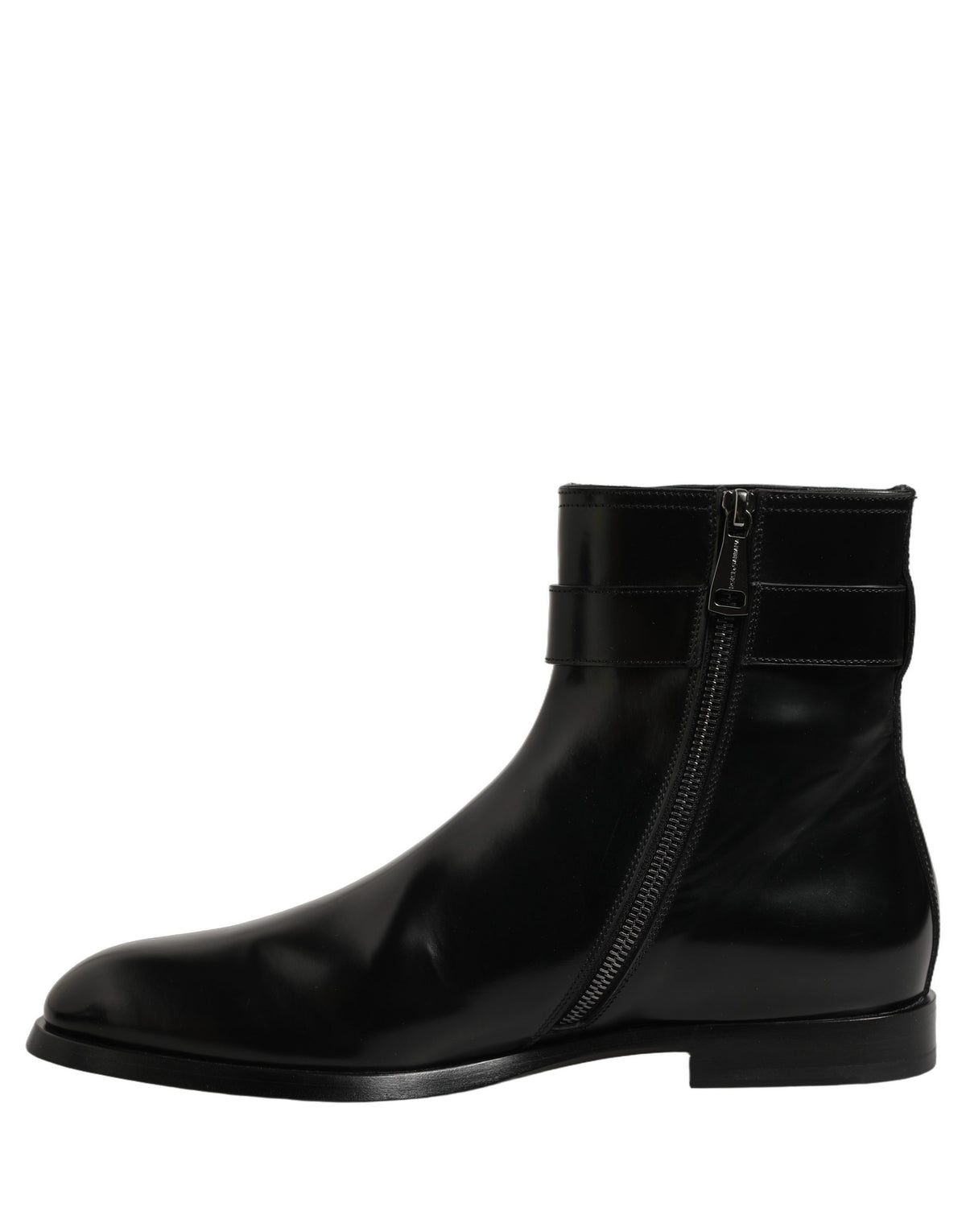 Black Leather Buckle Mid Calf Boots Shoes