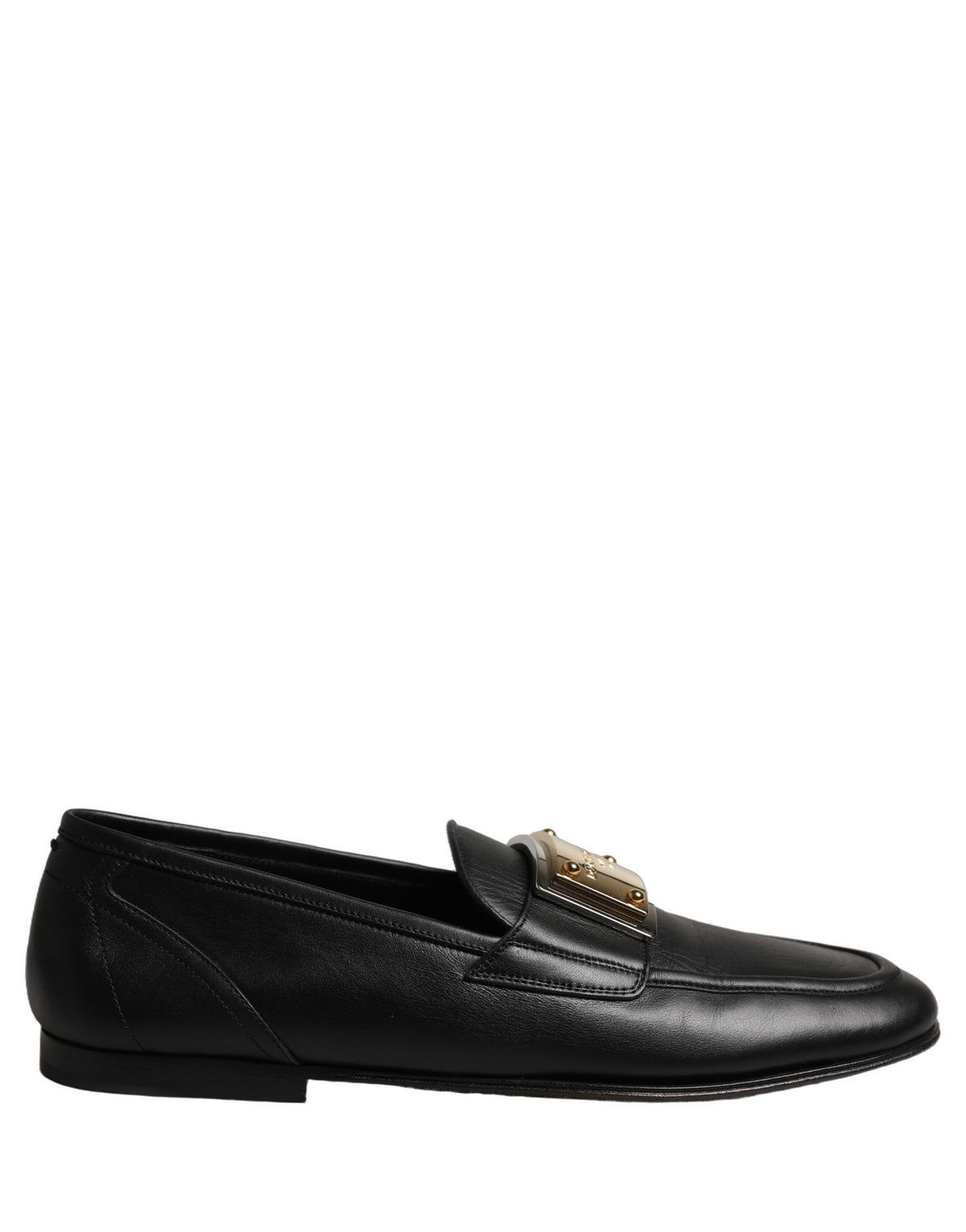 Black Leather Logo Plaque Loafers Men Shoes