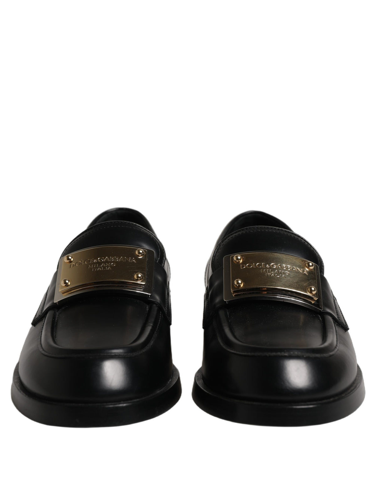 Black Leather Logo Plaque Loafers Shoes