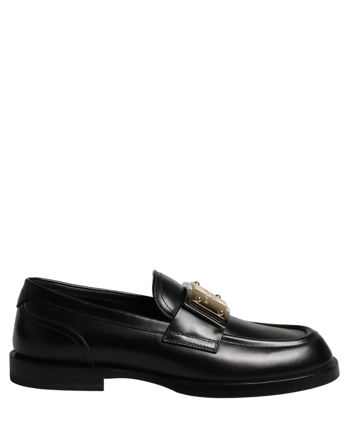 Black Leather Logo Plaque Loafers Shoes