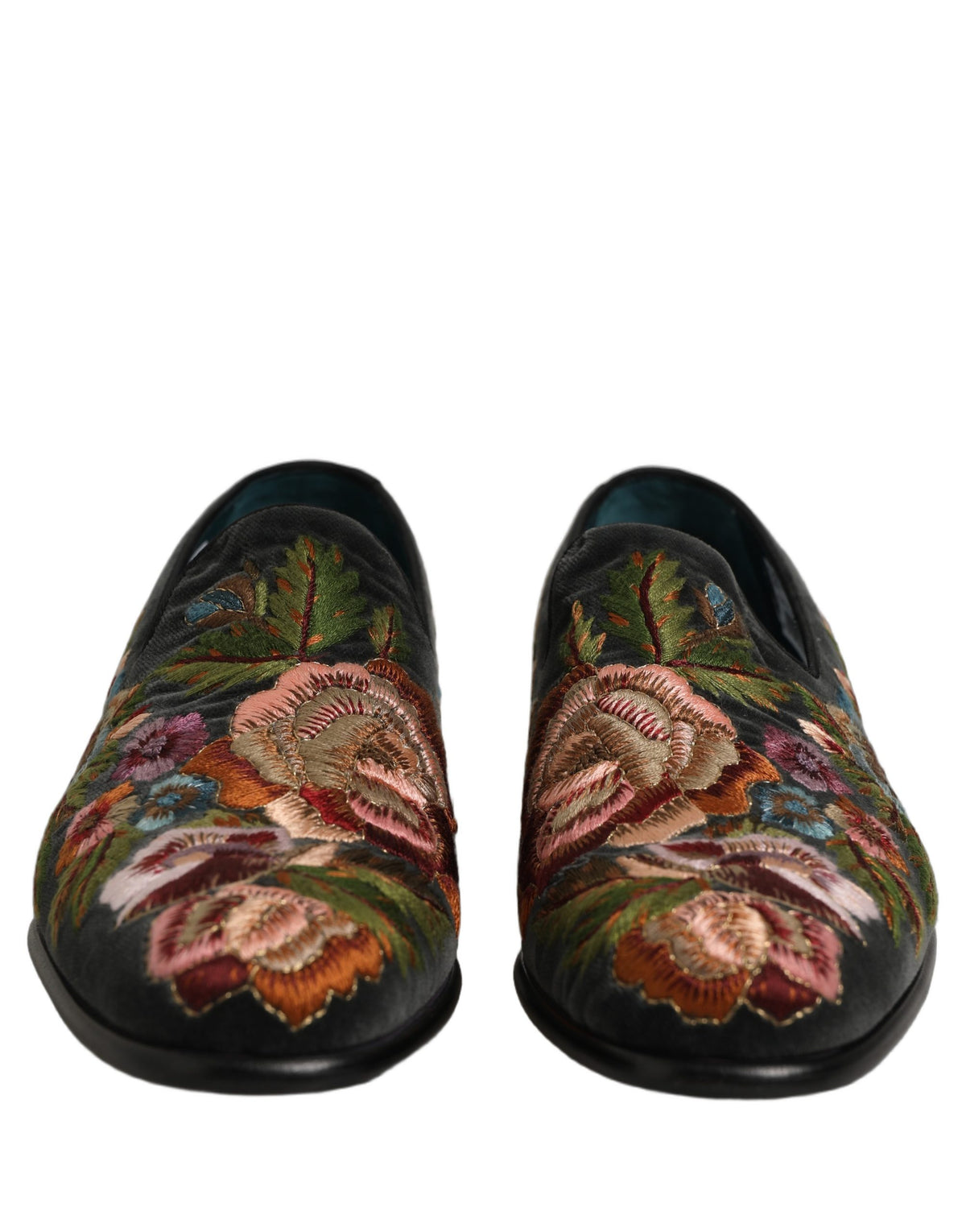 Black Velvet Floral Embroidery Loafers Shoes