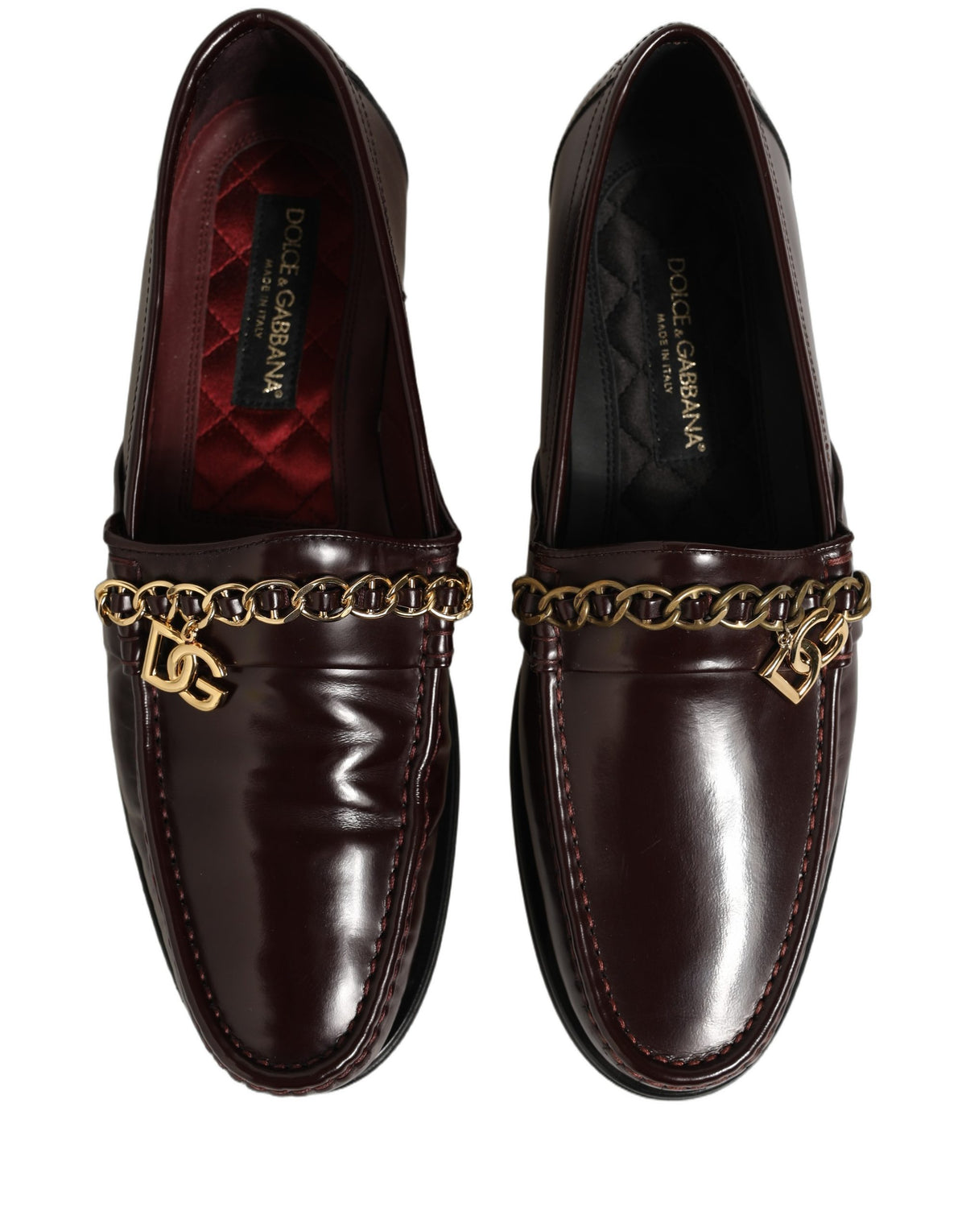 Maroon DG Chain Calfskin Leather Loafers Shoes