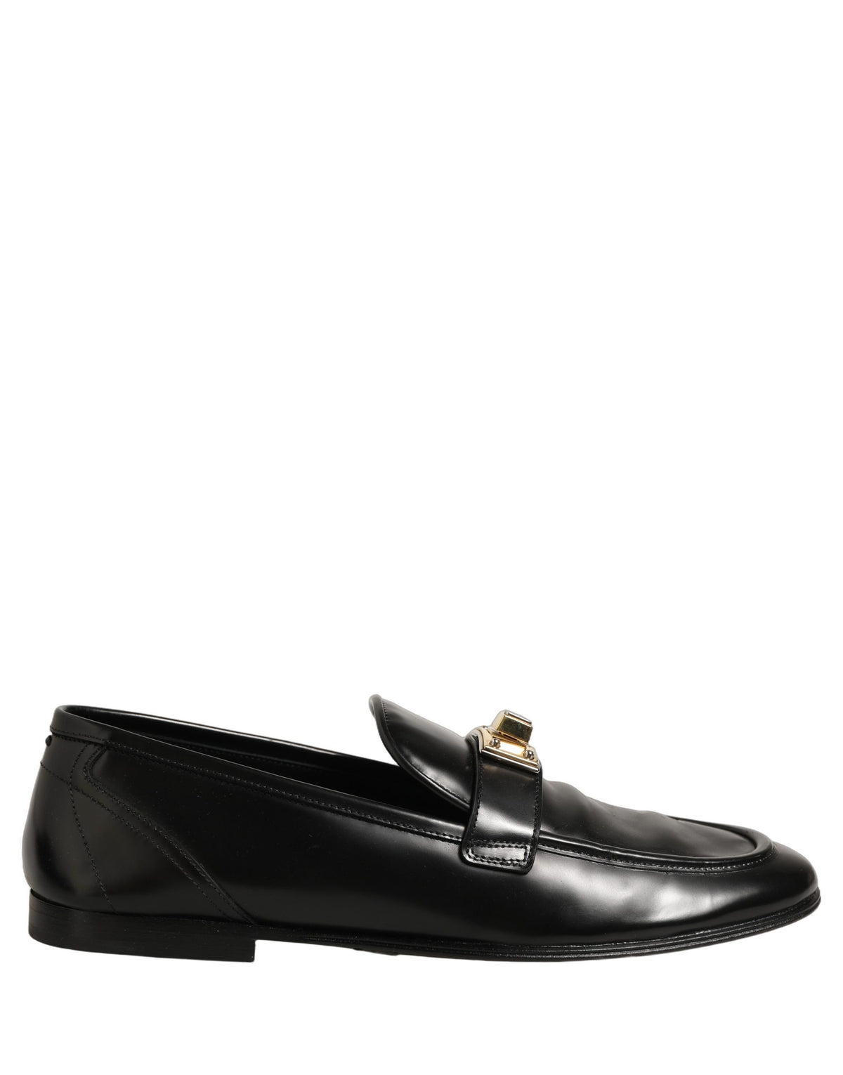 Black Leather Logo Plaque Men Loafers Shoes