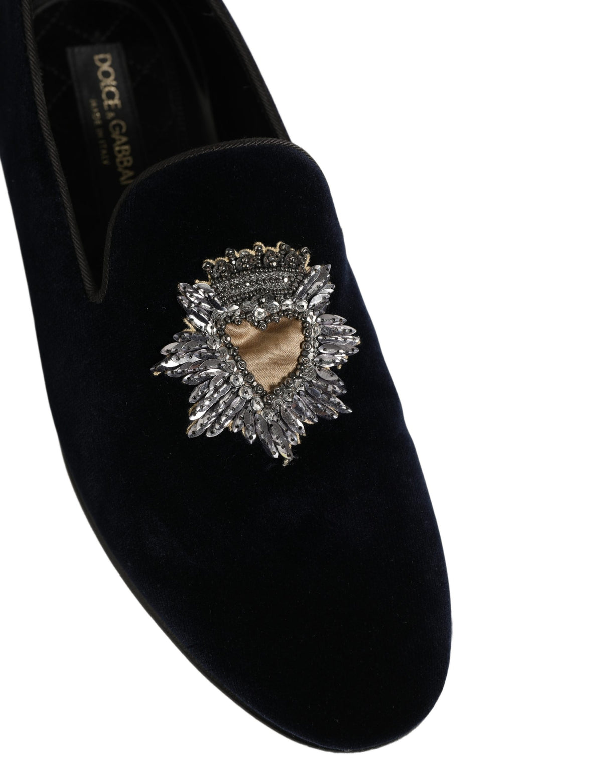 Blue Velvet Embellished Slip On Loafers Shoes