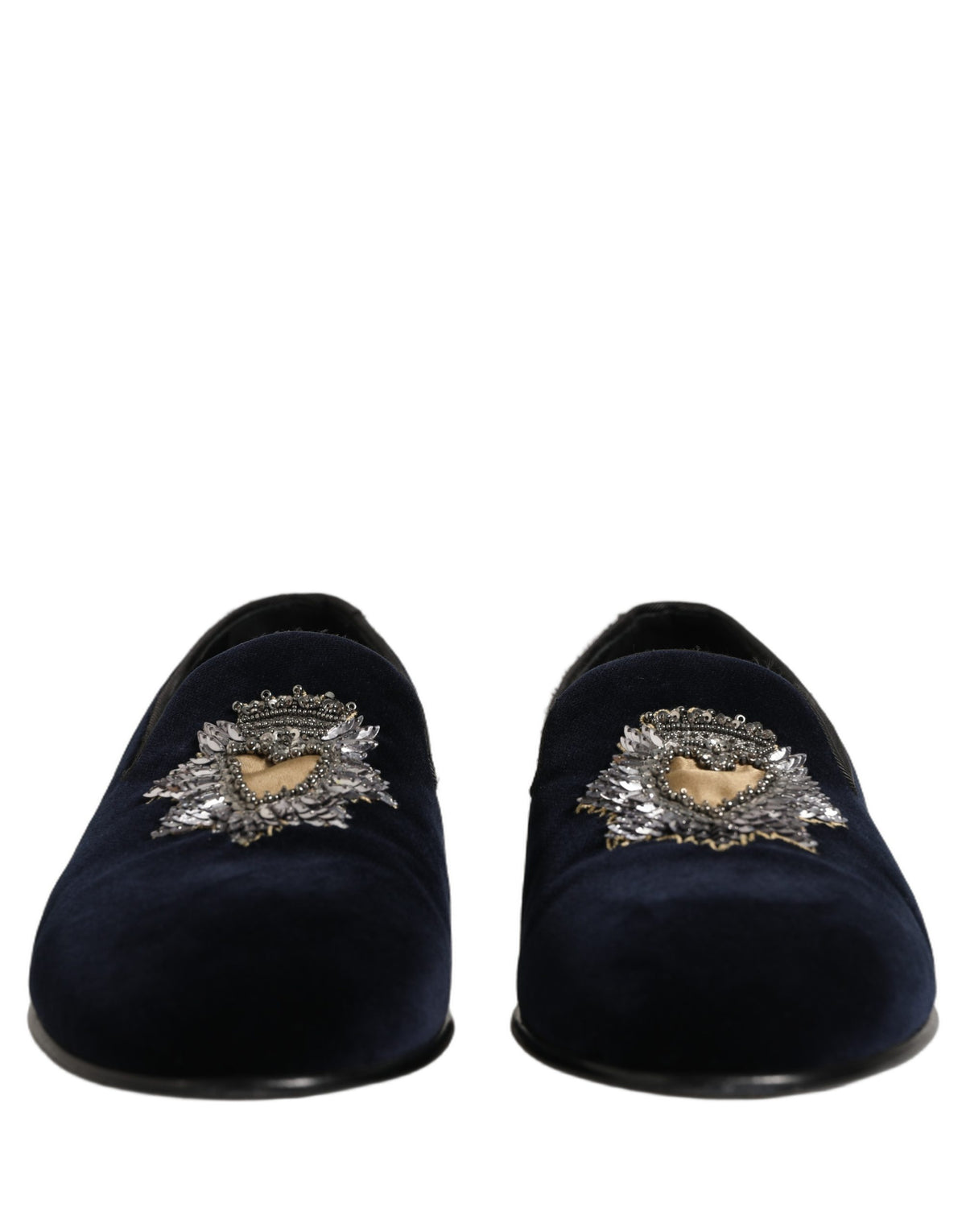 Blue Velvet Embellished Slip On Loafers Shoes