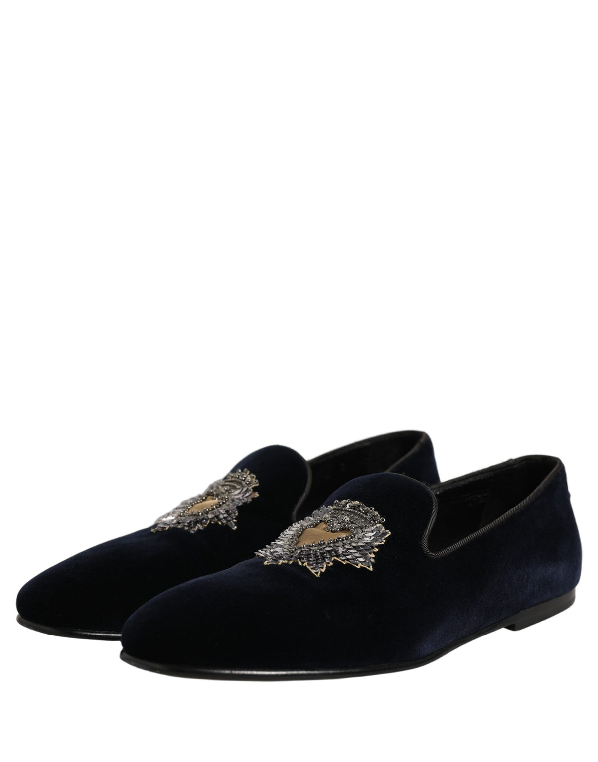 Blue Velvet Embellished Slip On Loafers Shoes
