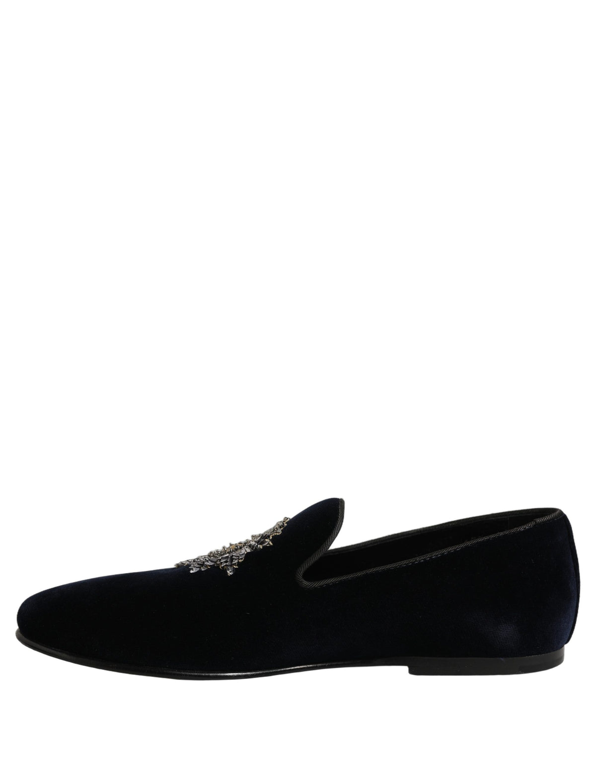 Blue Velvet Embellished Slip On Loafers Shoes
