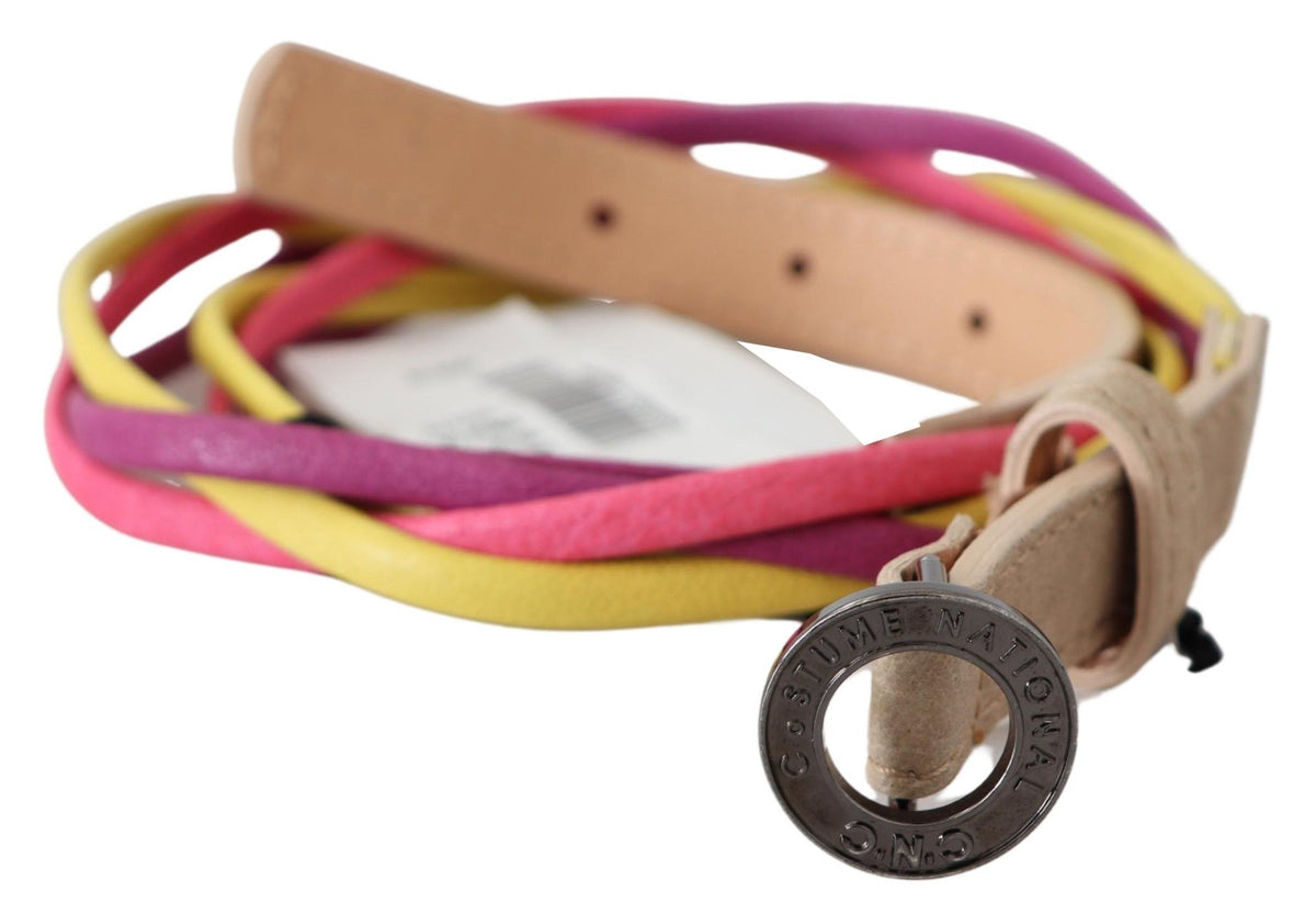 Multicolor Twisted Leather Circle Buckle Belt