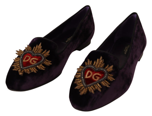 Violetti sametti DG Heart loaferit flat-kengät