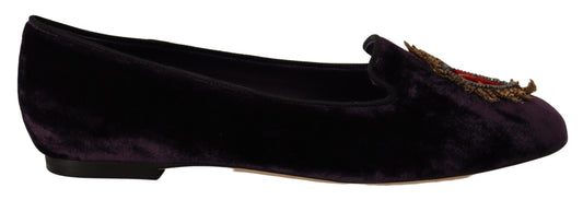 Violetti sametti DG Heart loaferit flat-kengät