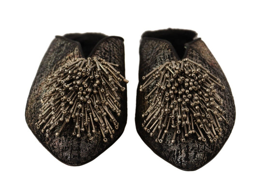 Kultaiset jacquard-nahkaiset, koristellut slip-on-kengät