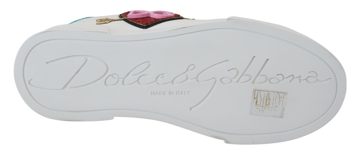 White Leather Sneaker Portofino Logo Heart Shoes