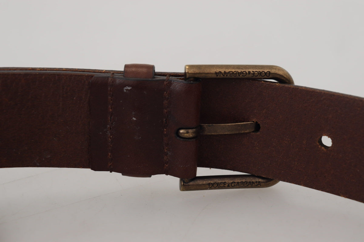 Brown Leather Gold Metal Buckle Carabiner Belt