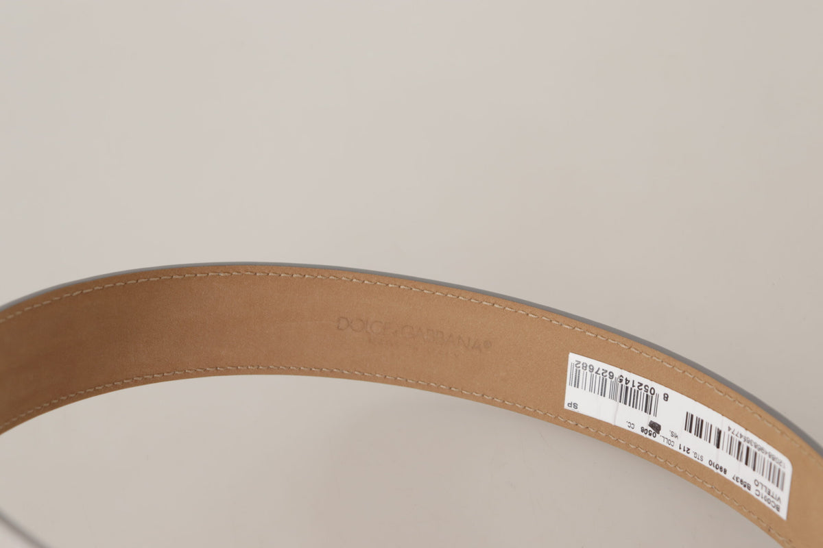 Silver Leather Gold Tone Logo Metal Buckle Belt