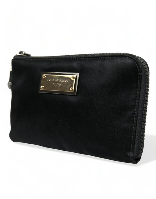 Musta nailoninen logo-avaimenperäpussi clutch-laukku