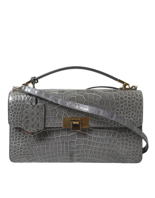 Gray Exotic Leather Medium Shoulder Hand Purse Bag