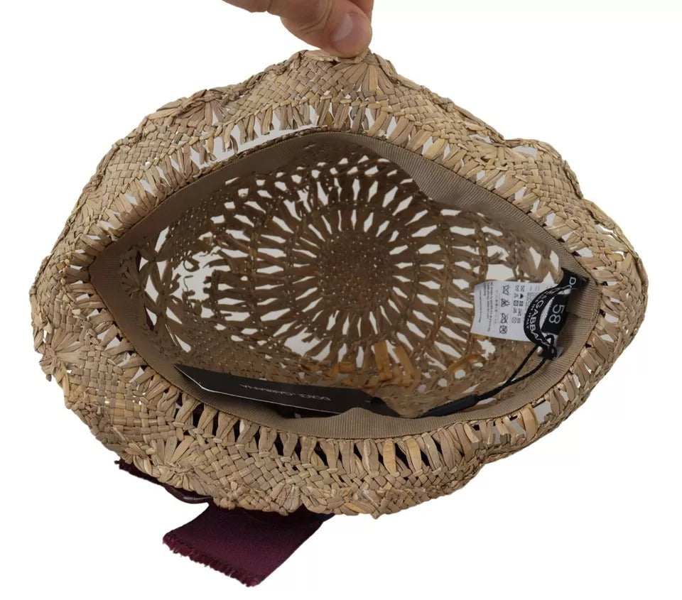 Brown Ribbon Floral Embellished Straw Hat